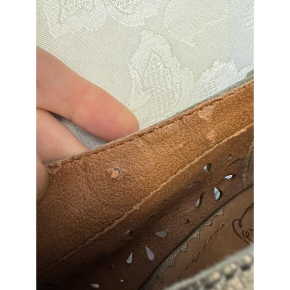 Lucky Brand Size 9B Peony Pewter Stacked Heel Peep Toe Bootie Metallic Lace Up - Picture 5 of 16